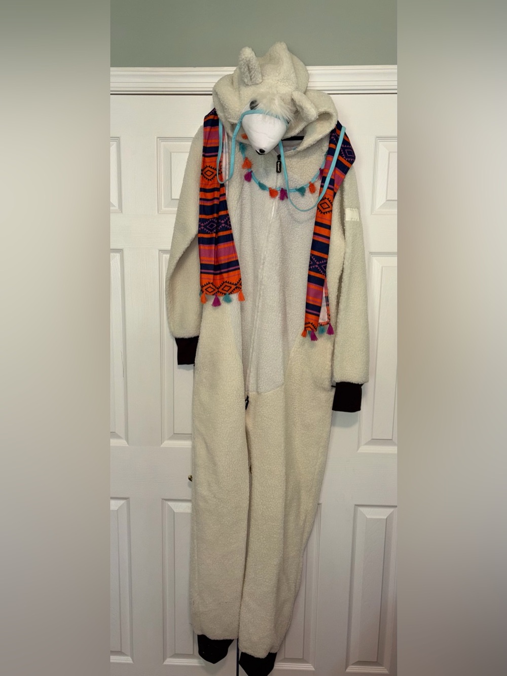Tipsy Elves Llama Hooded One Piece Costume White/Blue/Orange/Pink Size L